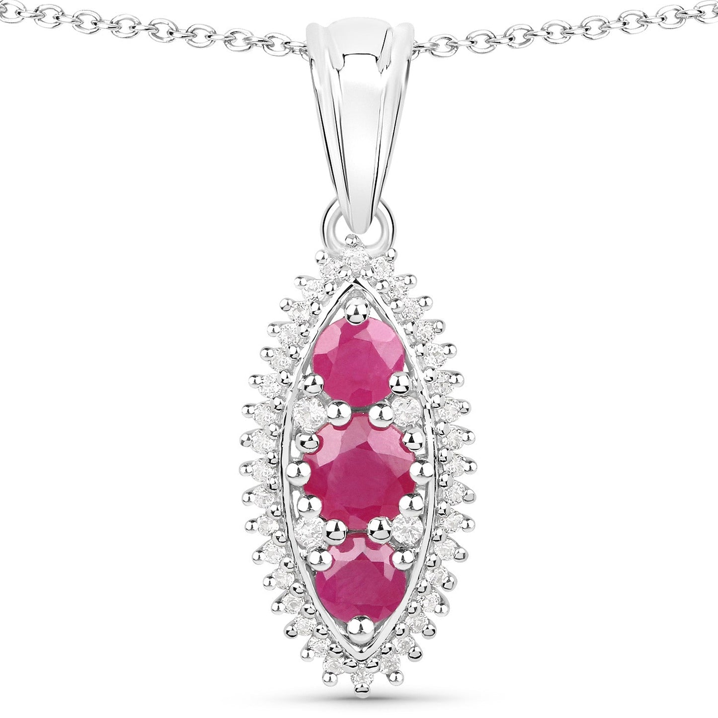 4.32 Carat Genuine Ruby and White Topaz .925 Sterling Silver 3 Piece Jewelry Set (Ring, Earrings, and Pendant w/ Chain)