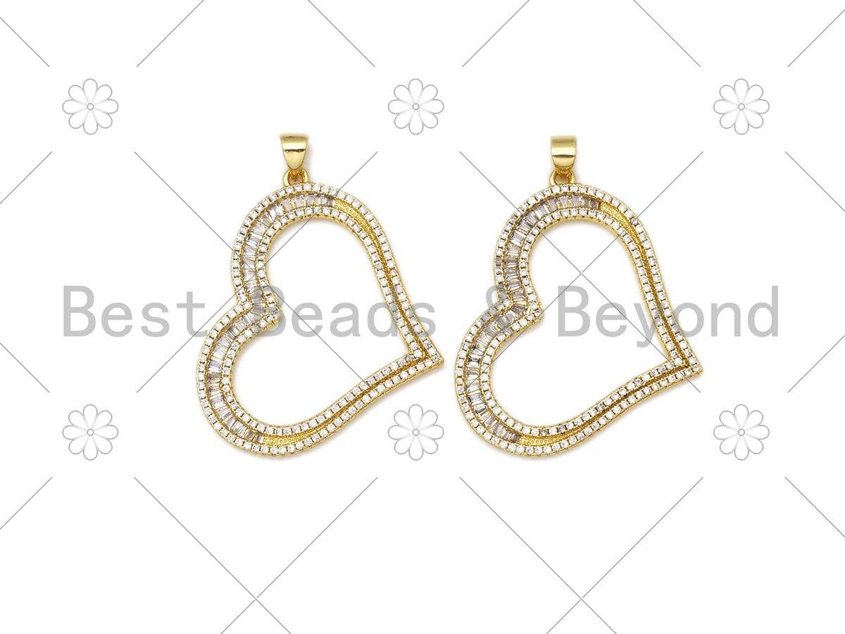 CZ Micro Pave Heart Shape Pendant/Charm,18K Gold Filled Heart Charm,Necklace Bracelet Charm Pendant,30x37mm,Sku#LK399