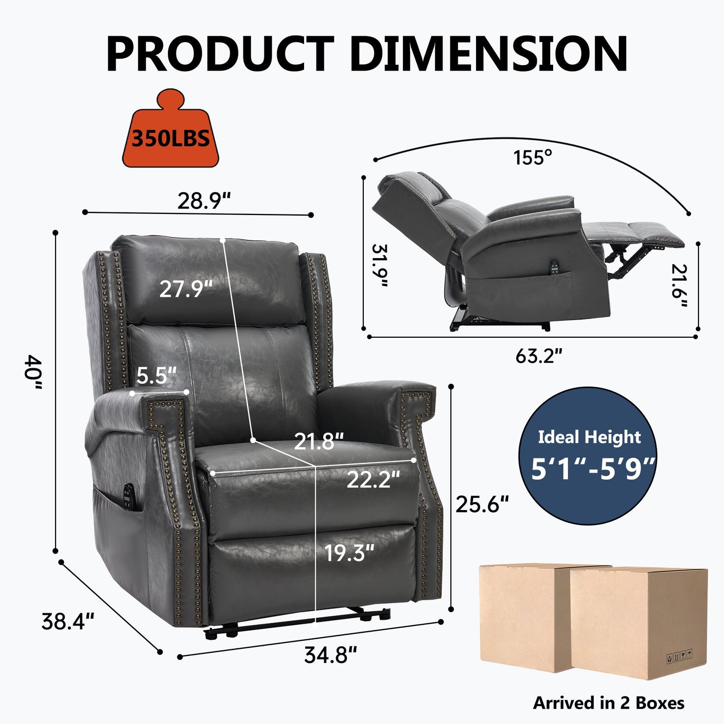 Grey Manual Recliner Chair in Faux Leather