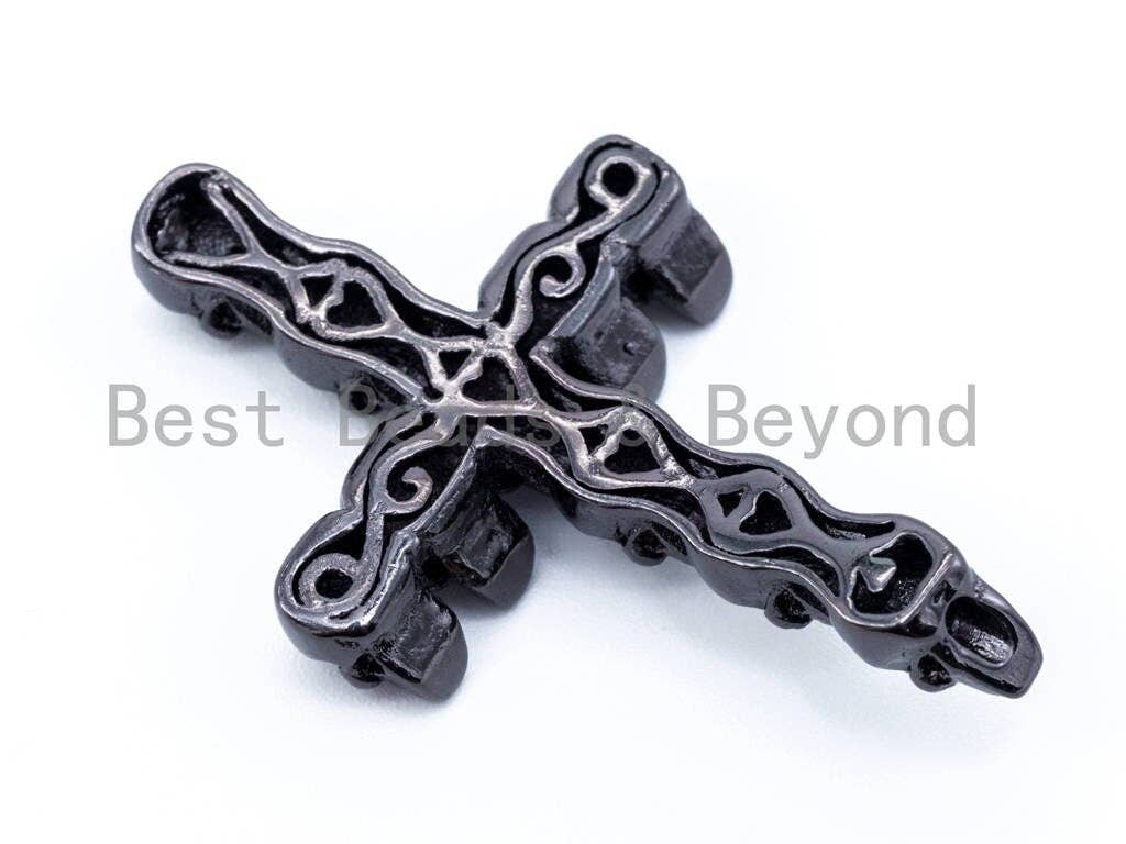 CZ Black Micro Pave Cross Pendant with Skull Head, Cubic Zirconia Charm/Pendant, rhinestones Jewelry Findings, sku#E193