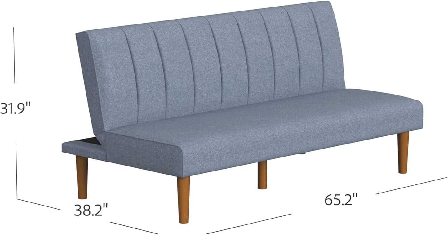 Blue Upholstered Convertible Futon Sofa Bed Dormitory