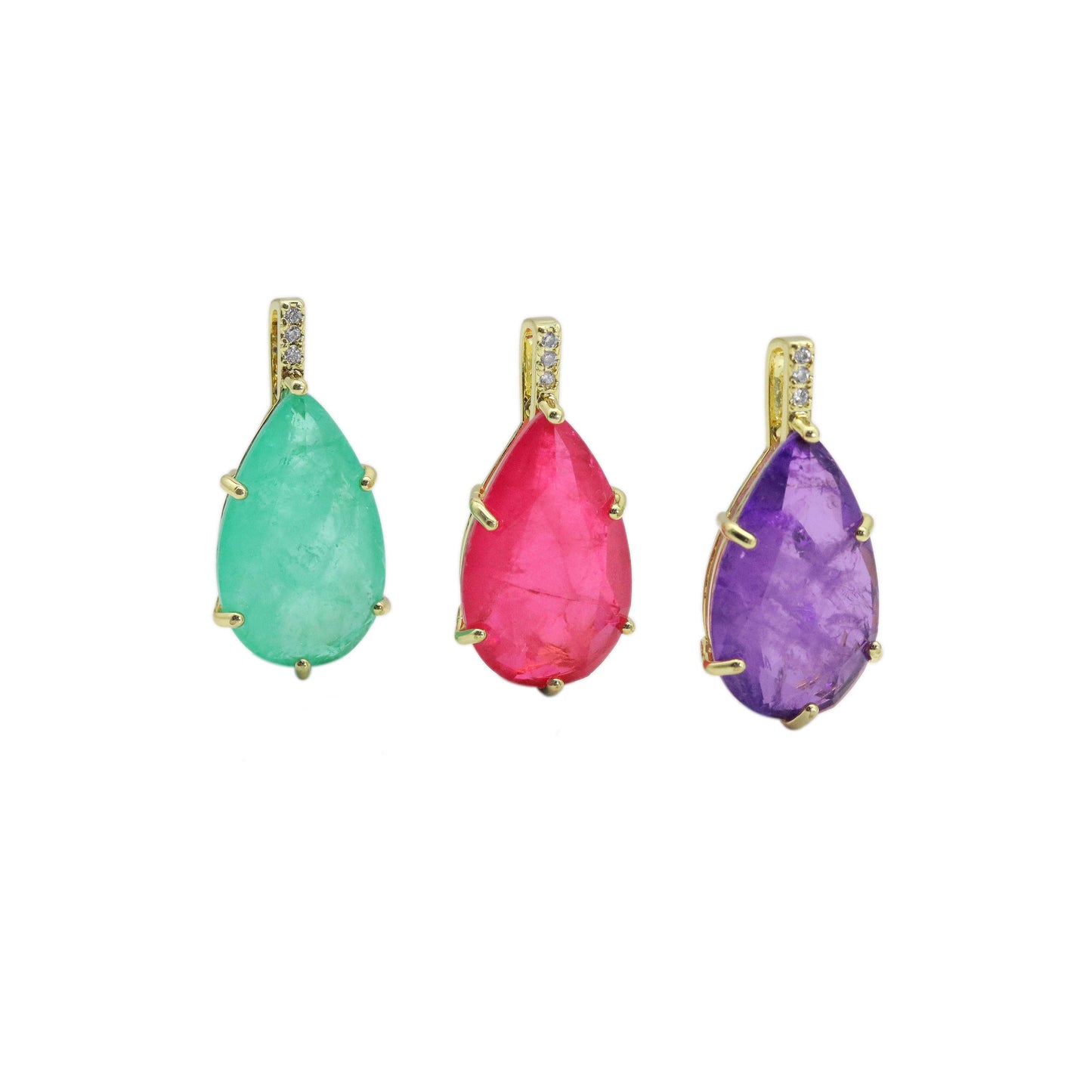 Large Pink Green Purple Stone Teardrop Shape Pendant, Sku#LX436