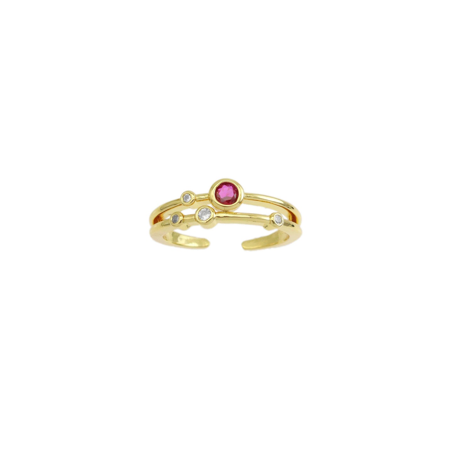 Fuchsia CZ Double Line Gold Adjustable Ring, Sku#LK949