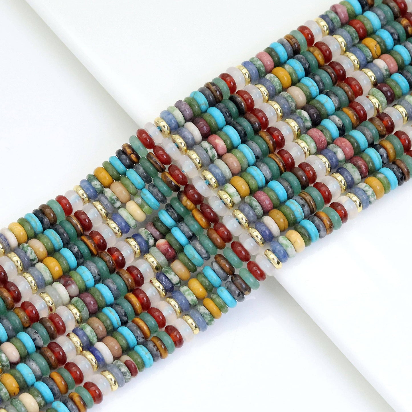 2x6mm Mixed Stone Smooth Heishi Beads, Sku#U1859