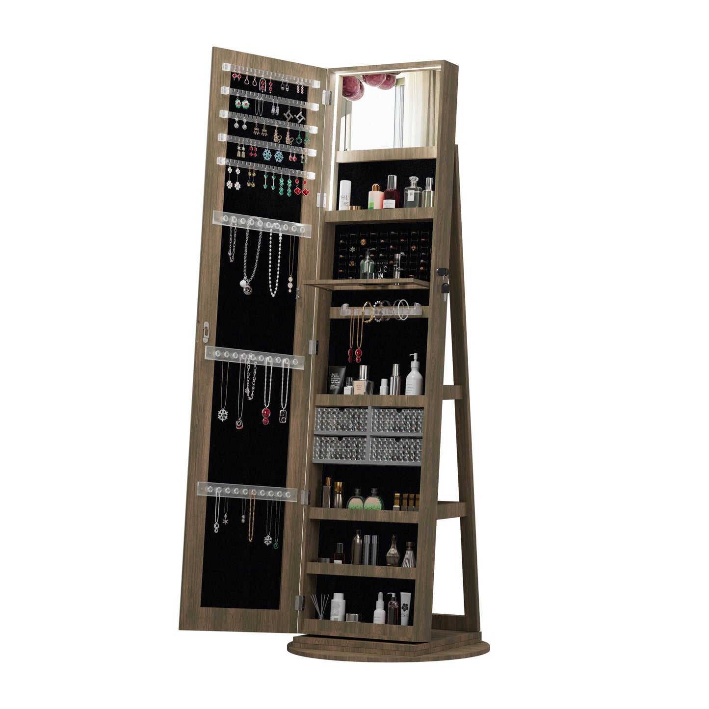 Swivel Jewelry Cabinet With Full Length Mirror