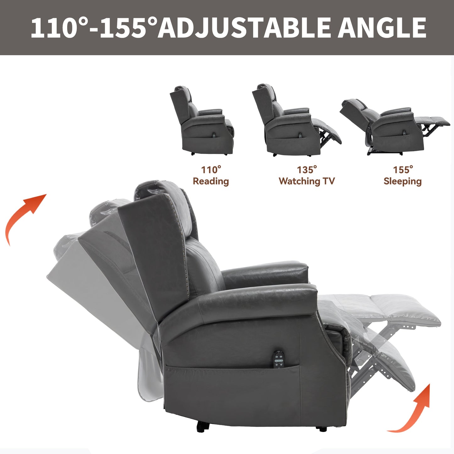 Grey Manual Recliner Chair in Faux Leather