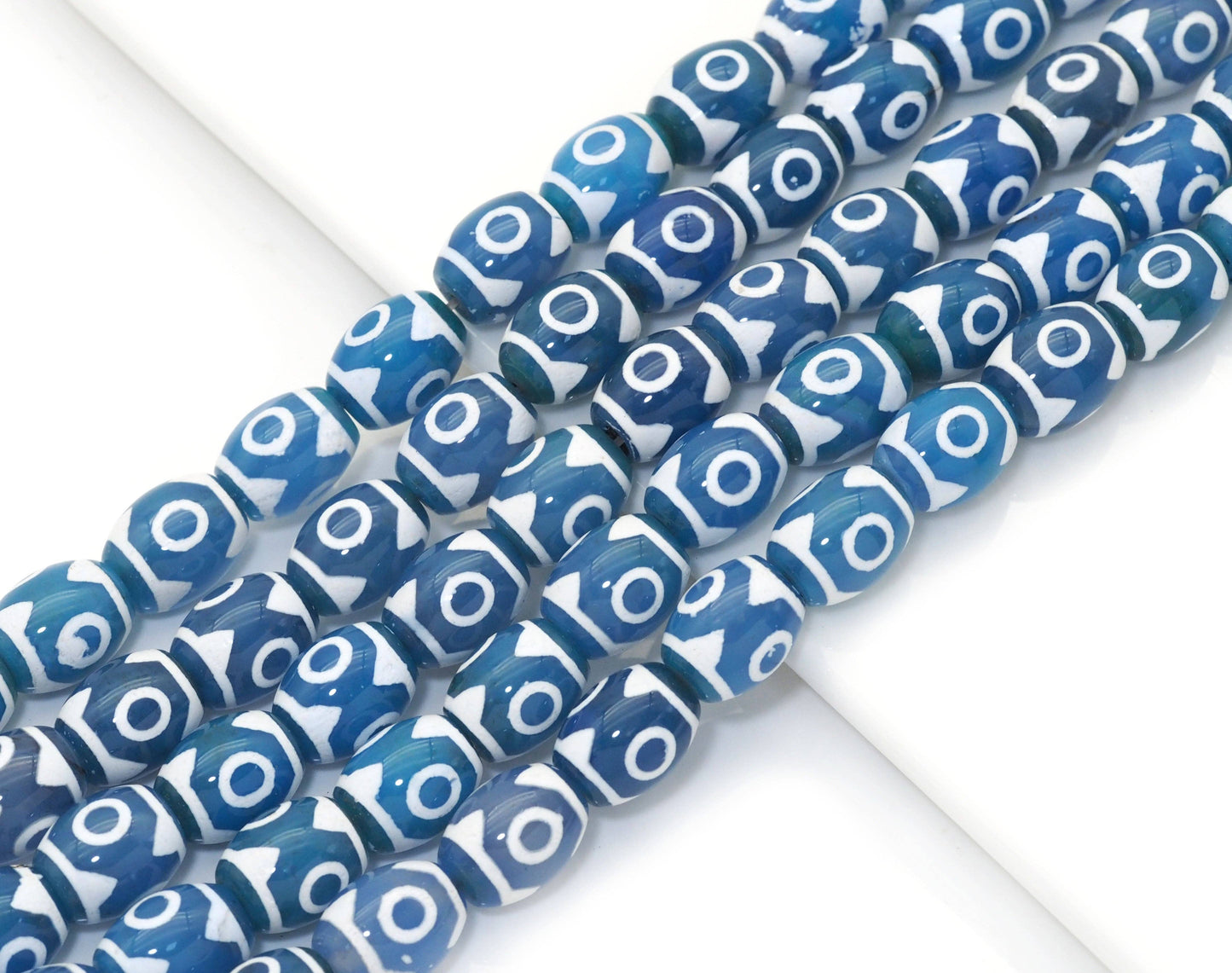 Natural Blue Evil Eye Tibetan Agate, 12x16mm Barrel Beads, Sku#U1478