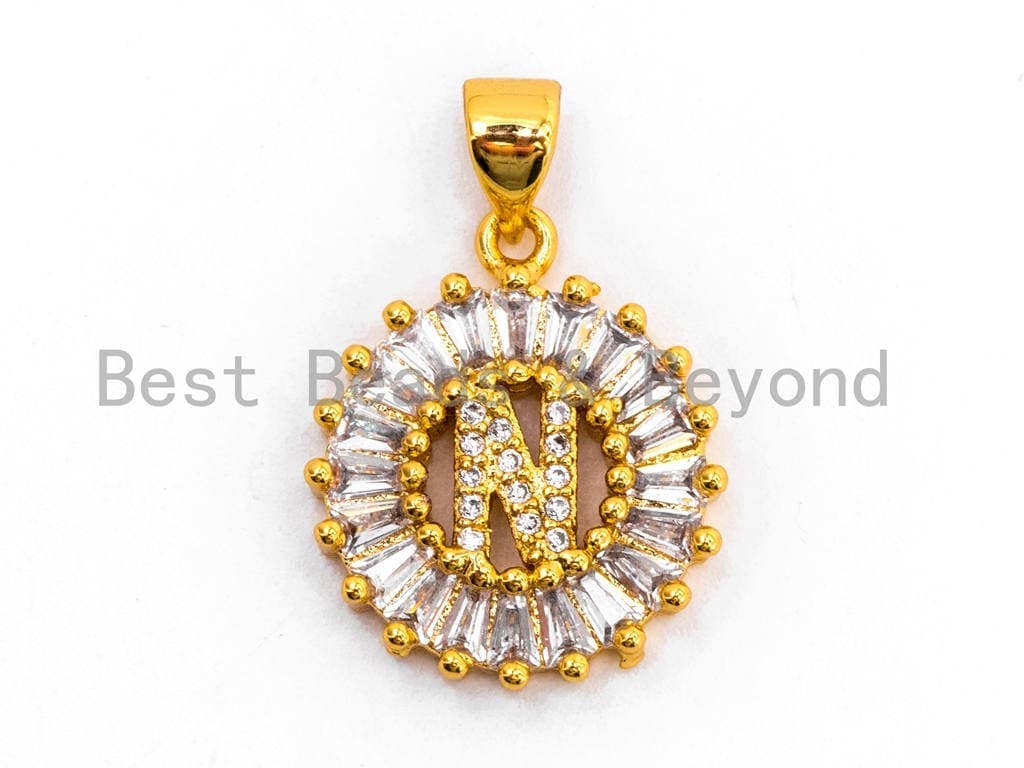 CZ Micro Pave Initial Letter N Charm/Pendent Beads,Cubic Zirconia Pave Alphabet Beads Pendent, Gold/Silver Finish,16x18mm,sku#Z232
