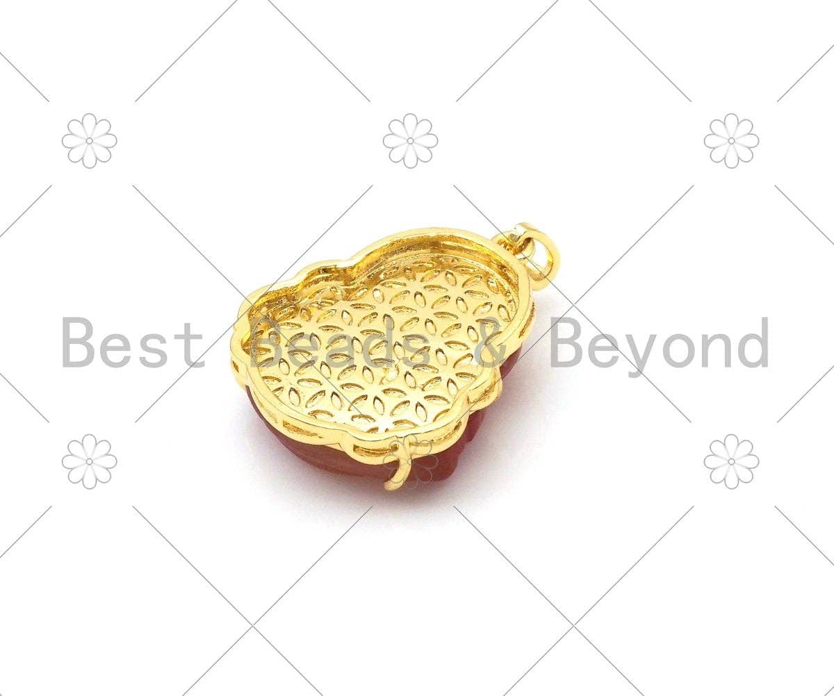 Colorful Jade Laughting Buddha Shape Pendant,18K Gold Filled Buddha Charm,Necklace Buddhism Pendant,27x33mm,Sku#FH174C