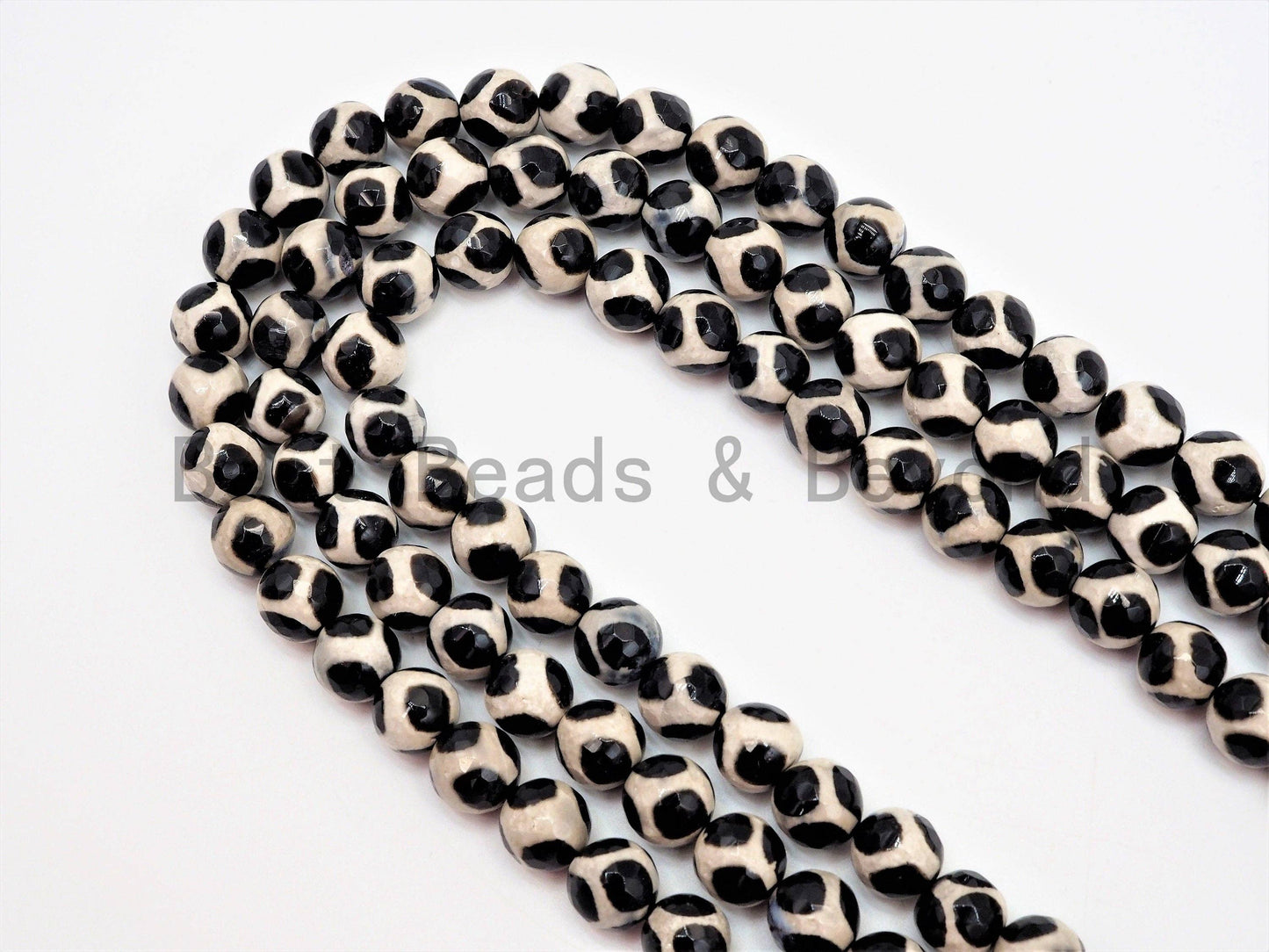 Dzi Black White Spotted Agate Round Faceted Beads, 6mm/8mm/10mm/12mm beads, Agate Gemstone Beads, 15.5inch strand, SKU#U340