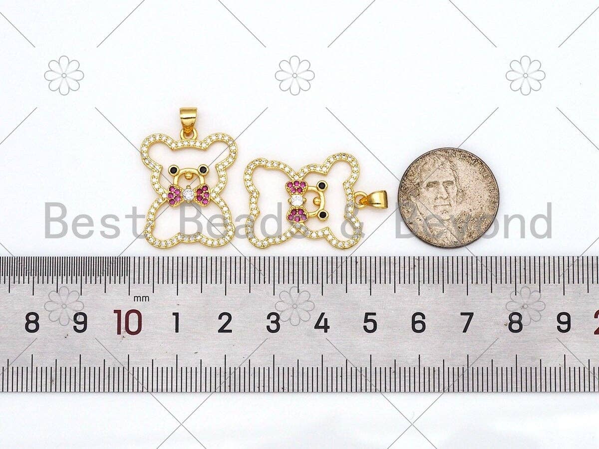 Colorful CZ Micro Pave Teddy Bear Shape Pendant, 18k Gold Filled Teddy Bear Charm, Necklace Bracelet Charm Pendant, 26x20mm, Sku#LK433