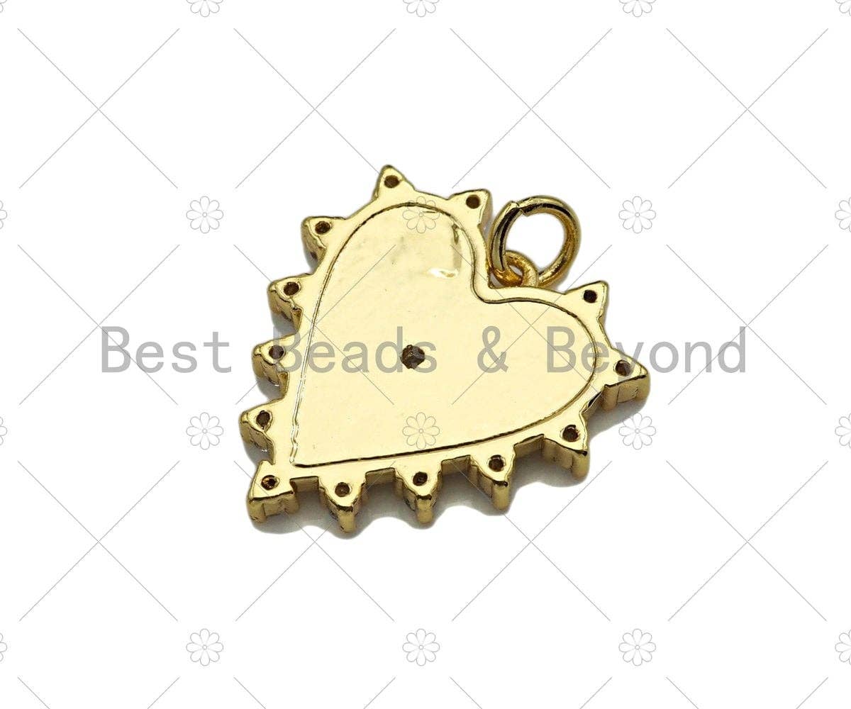 CZ Micro Pave Radial Heart Shape Pendant/Charm,Cubic Zirconia Gold/Silver Charm, Necklace Bracelet Charm Pendant, 19x20mm, Sku#L385