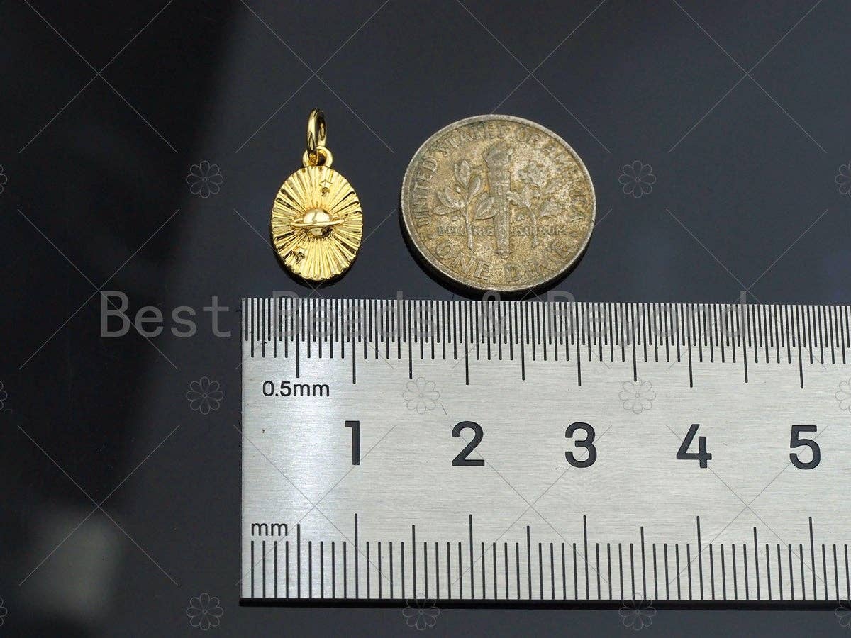 CZ Micro Pave Earth On Oval Shape Pendant/Charm, Oval Cubic Zirconia Global Pendant, Real Gold Plated,8x13mm,Sku#L314