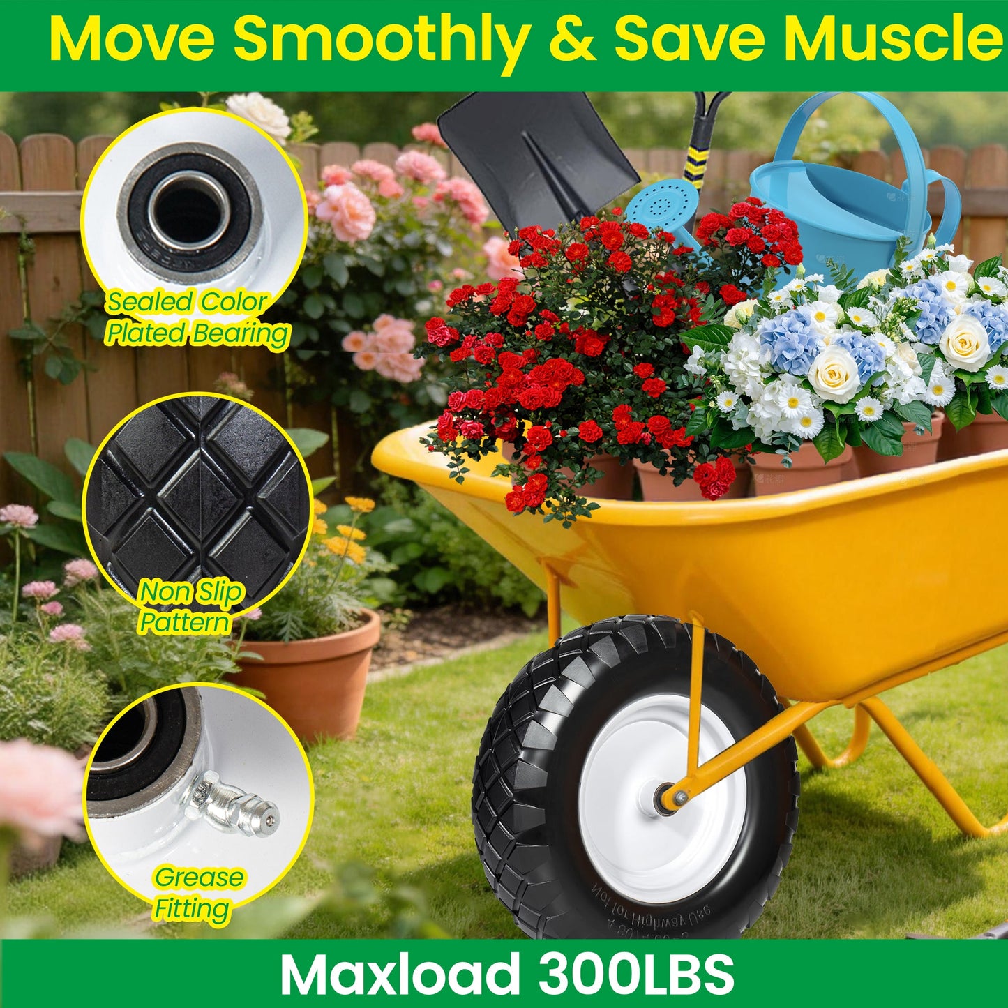 4.80/4.00-8 Flat-Free Solid Wheelbarrow Tire and Wheel