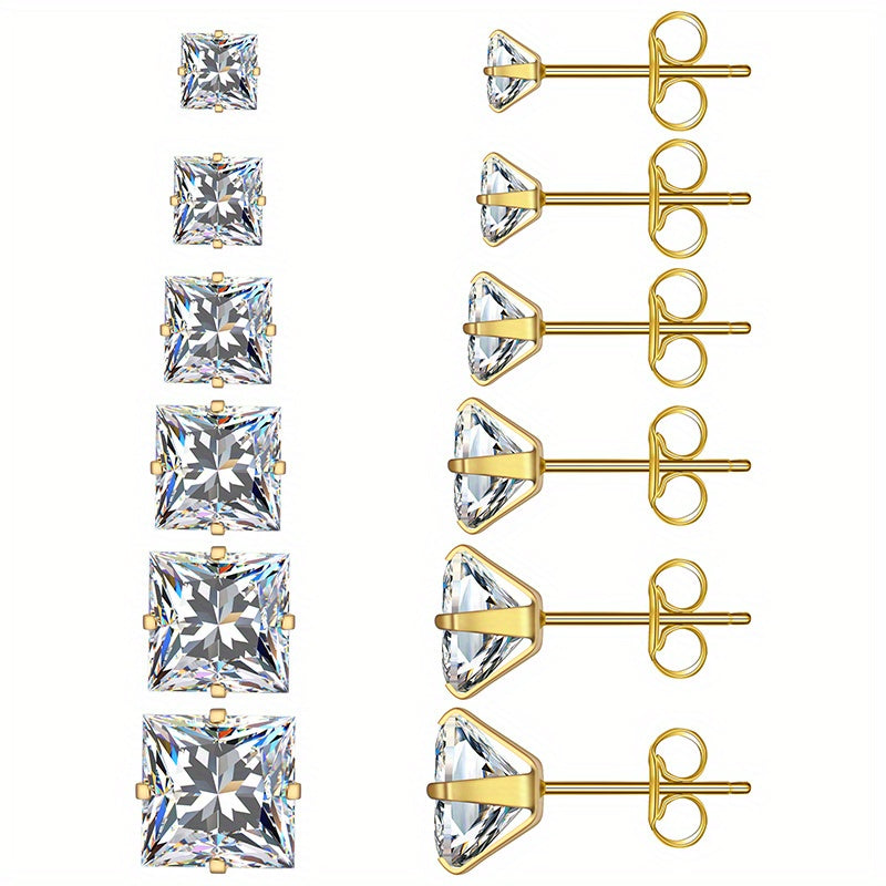 Boucles d'oreilles clous carrées en acier inoxydable 316 avec oxydes de zirconium