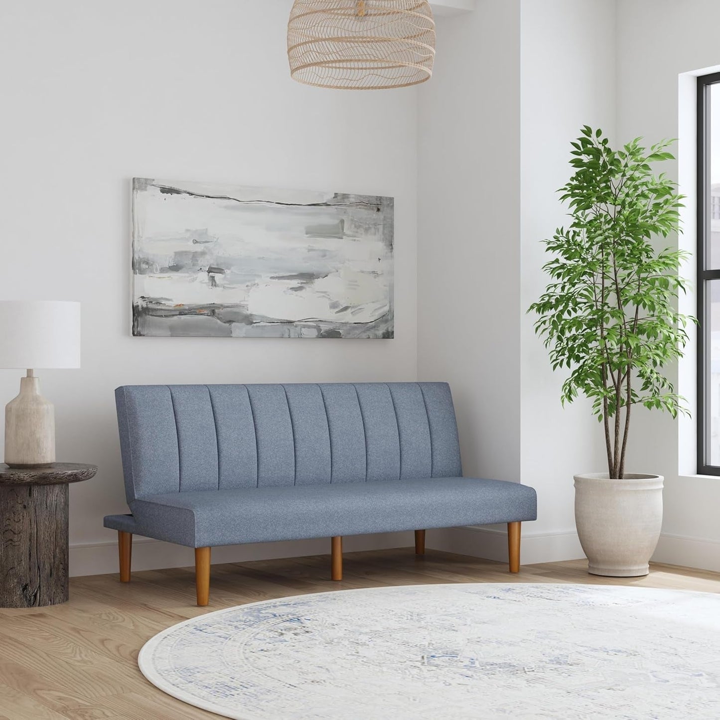 Blue Upholstered Convertible Futon Sofa Bed Dormitory