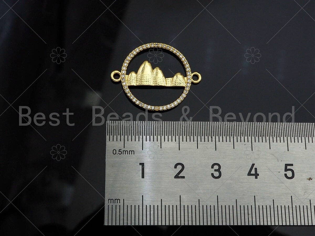 Gold Filled CZ Micro Pave Mountain On Round Ring Shape Connector,18K Gold Filled Charm, Necklace Bracelet Connector,26x20mm,Sku#LK350