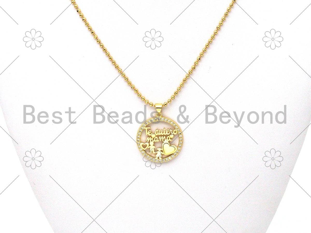 CZ Micro Pave MAMA Word Flower On Round Ring Shape Pendant, 18K Gold Filled Mother's Day Charm, Necklace Bracelet Pendant,25x28mm,Sku#LK387