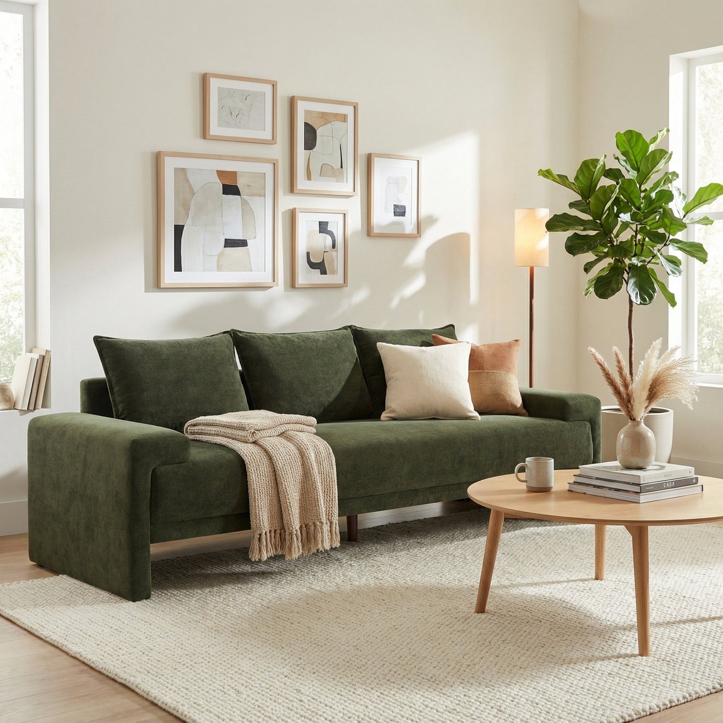 Algora 84.5 In. 3 Seater Modern Upholstered Velvet Sofa - Moss