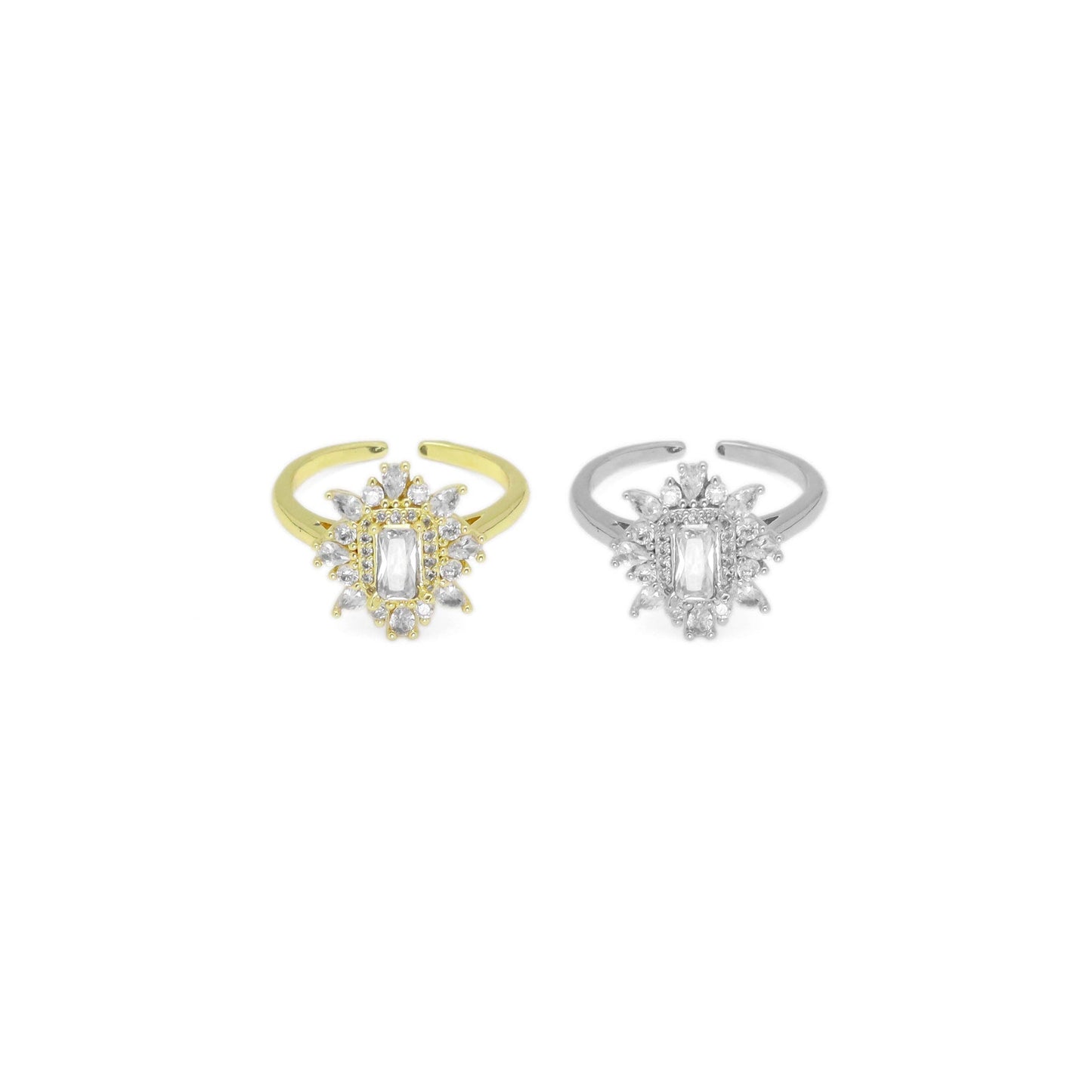 Clear CZ Rectangle CZ Flower Adjustable Ring, Sku#A155