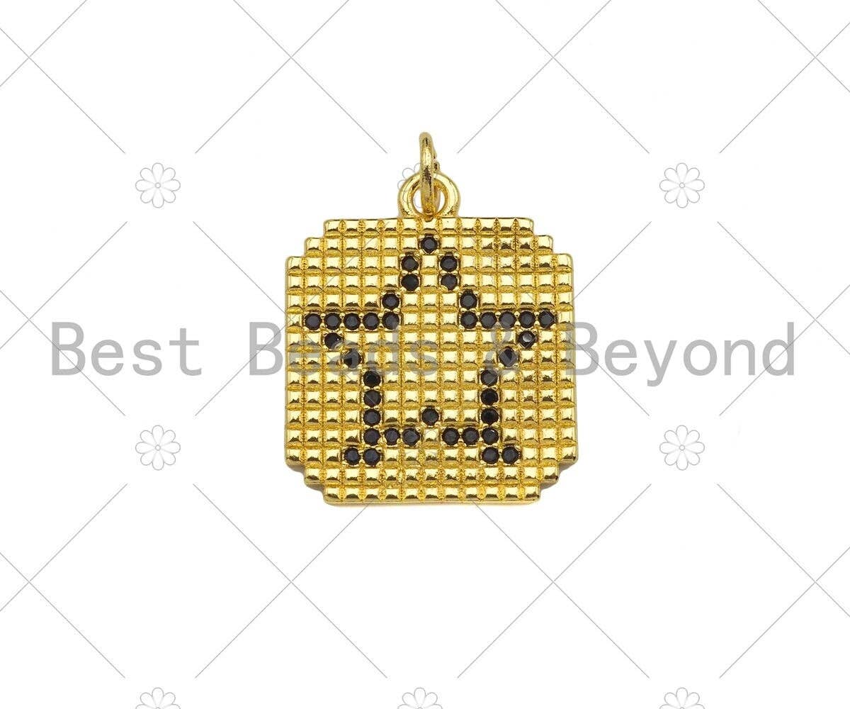 Gold Filled Black CZ Micro Pave Moon Star On Mosaic Square Shape Pendant,18K Gold Filled Charm, Necklace Bracelet Charm,17x20mm,Sku#LK337