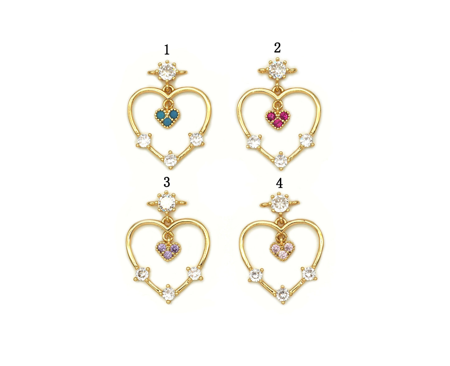 Colorful CZ Heart Pendant, Sku#LD203