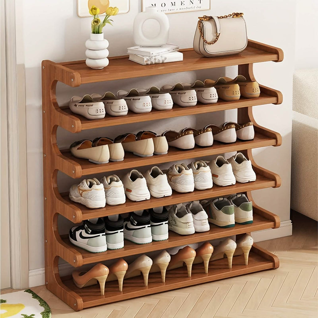Étagère à chaussures en bambou – 5 ou 6 niveaux, rangement peu encombrant