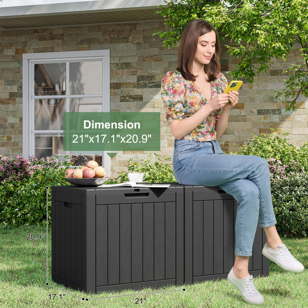 Boîte de rangement extérieure en résine de 35 gallons – Noir/Grain de bois