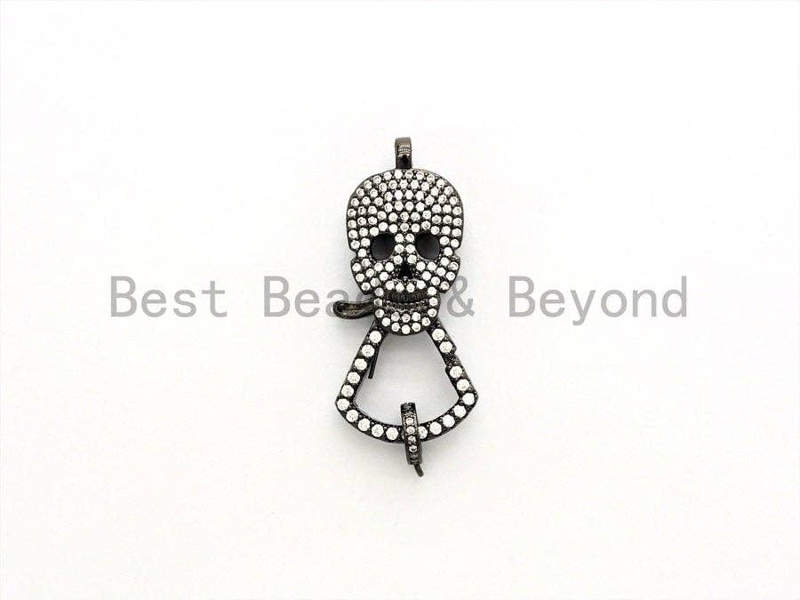 CZ Micro Pave Skull Lobster Claw Clasp, Large Skull Pave Clasp/Pendant Connector, Cubic Zirconia Pave Clasp/Connector/Link,17x37mm, sku#H131
