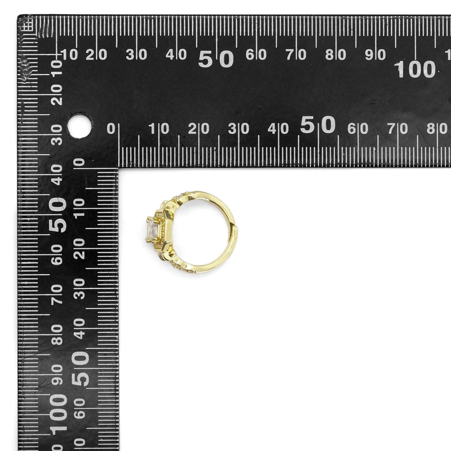 Rectangle CZ Gold Silver Diamond Ring, Sku#A141