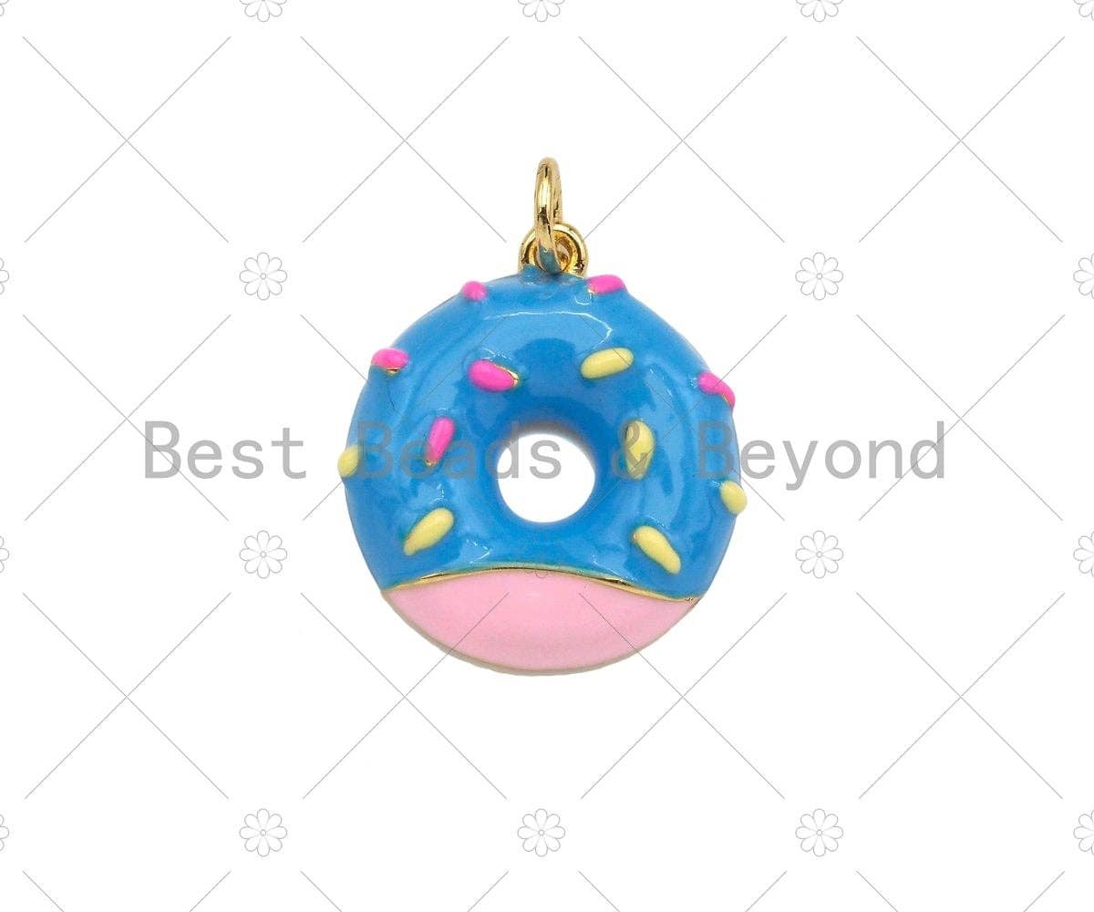 Gold Filled Colorful Enamel Doughnut Shape Pendant,18K Gold Filled Pink/Blue/Brown Enamel Charm,18x20mm,Sku#L571
