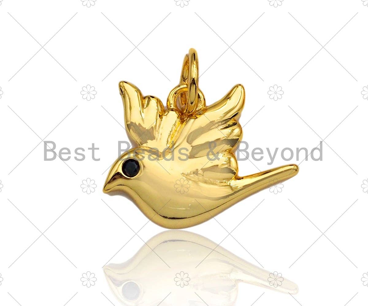 Peace Dove Bird Pendant/Charm, Dove Cubic Zirconia Pendant, Gold/Rose Gold/Silver Tone, 11x14mm, Sku#Y267