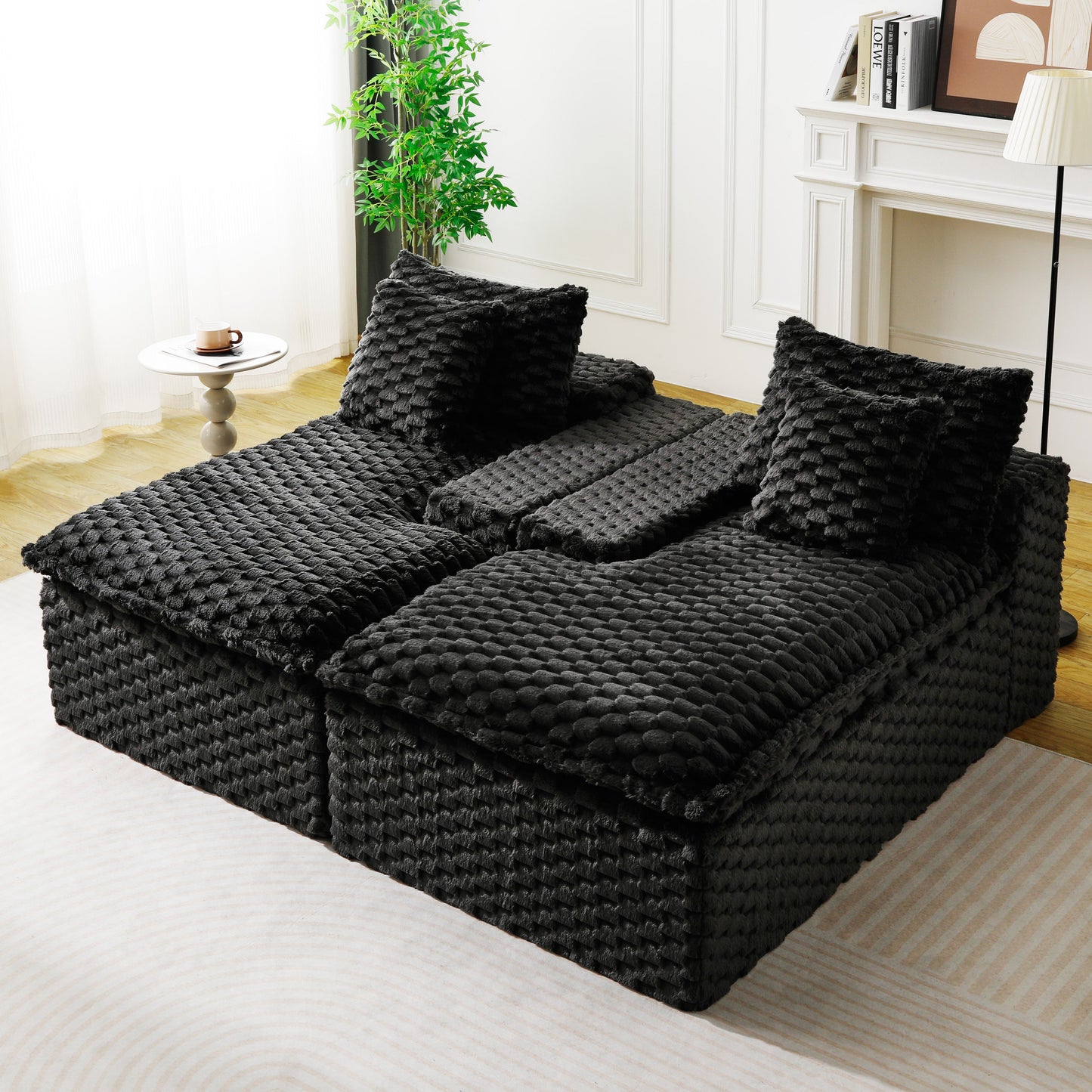 Black Turtle Velvet Double Chaise Lounge