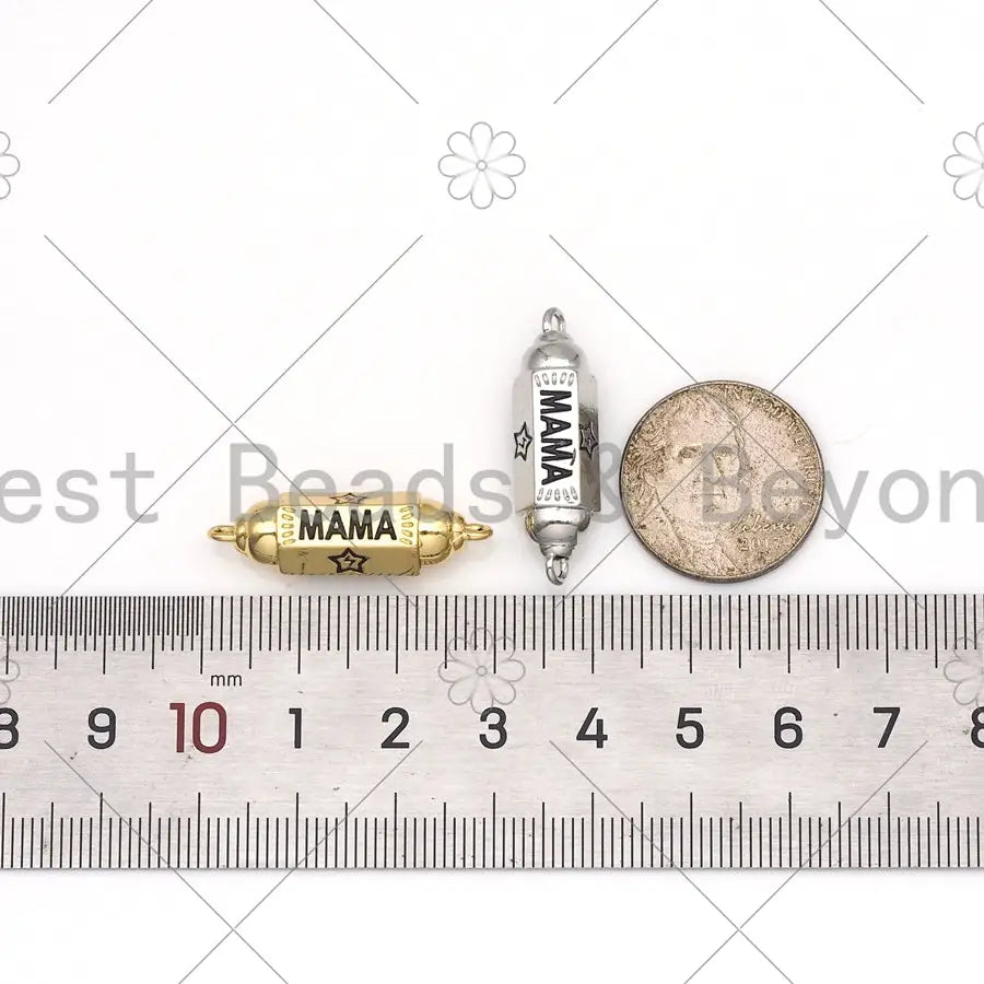 Mama Word and Star On Hexagon Connector, 18K Gold Filled Spacer Beads, Gold/Silver Bracelet Necklace Charm Pendant,7x29mm ,SKU#F1426