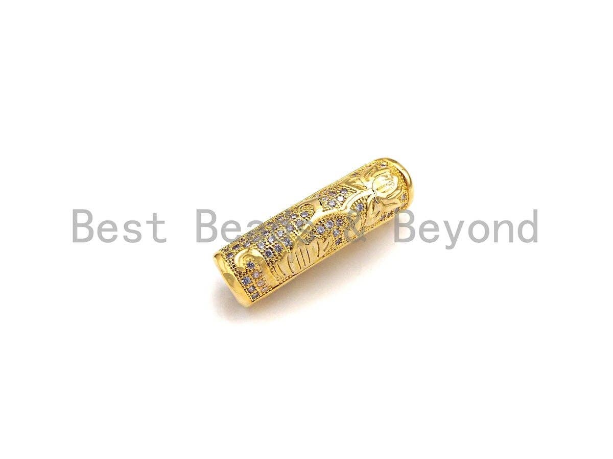 Clear CZ Micro Pave Flower Patten Curved Tube, Flower Cubic Zirconia Spacer Tube for Bracelet, 7x26mm, sku#Z1080