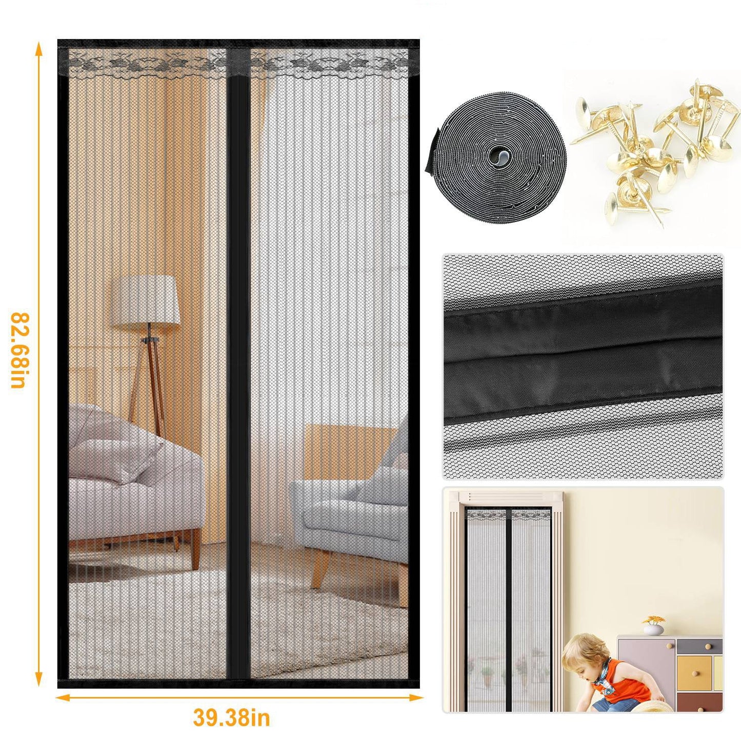 Magnetic Mesh Curtain for Door with Seamless Magnets