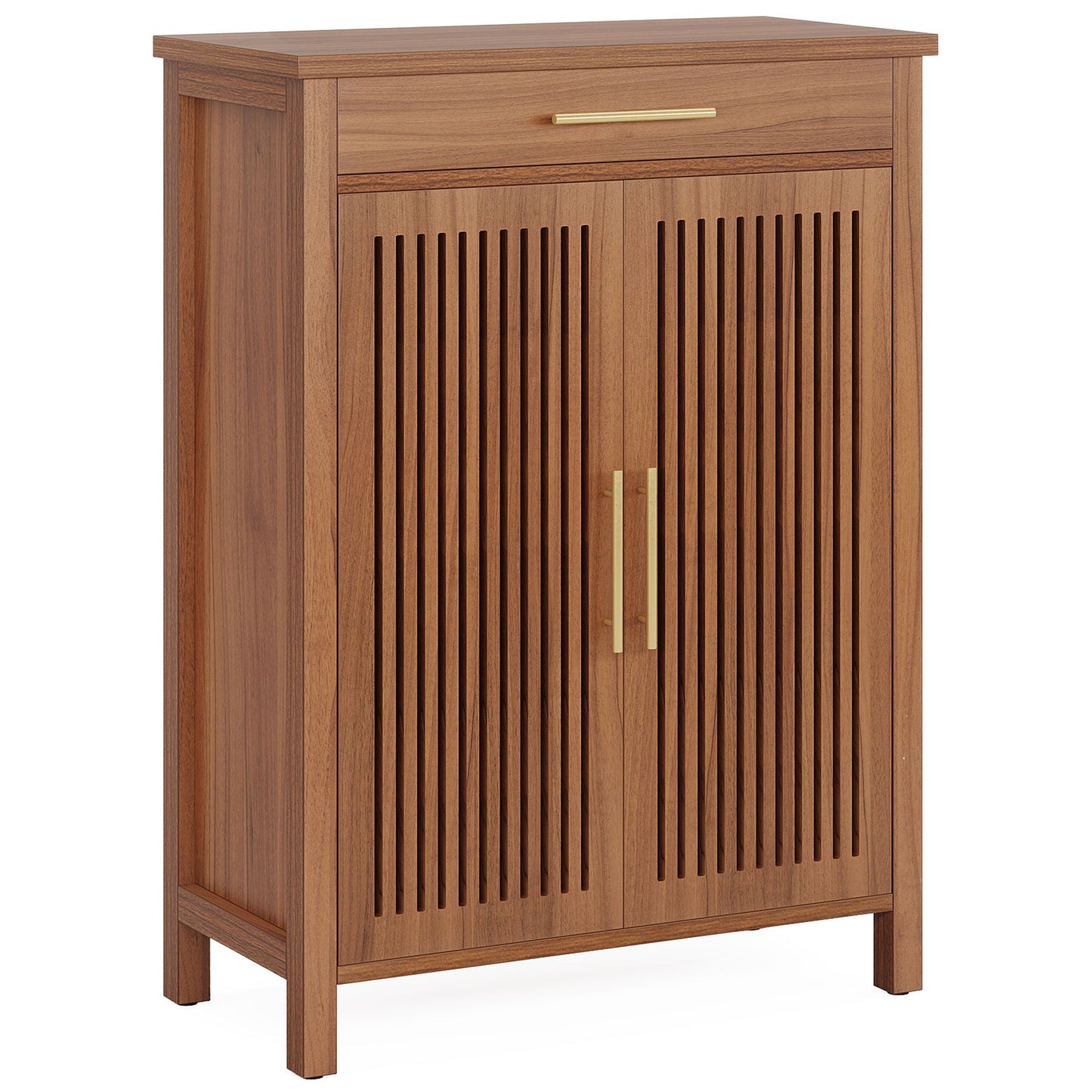 5-Tier Shoe Storage Cabinet with Louvered Doors and Drawer