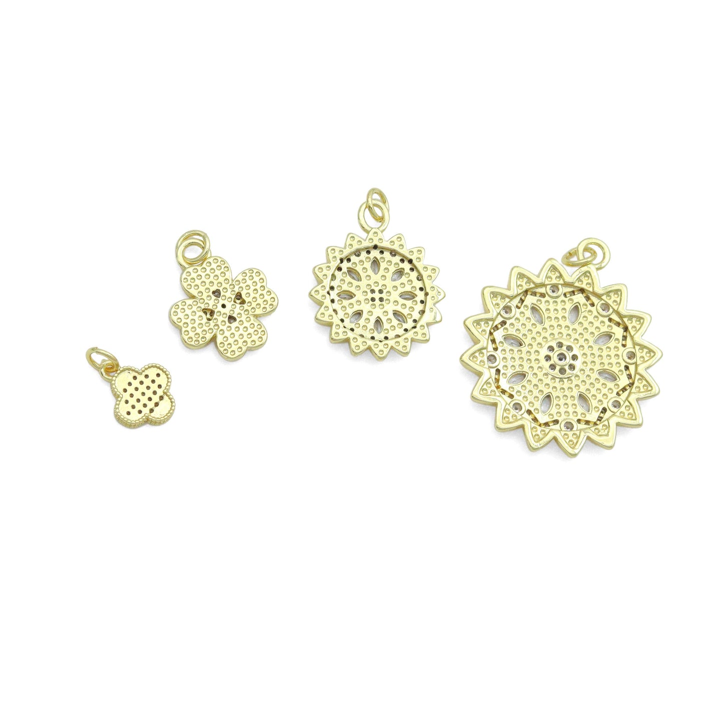 Gold Clear CZ Clover  Flower Charm Pendant,Sku#LK1259