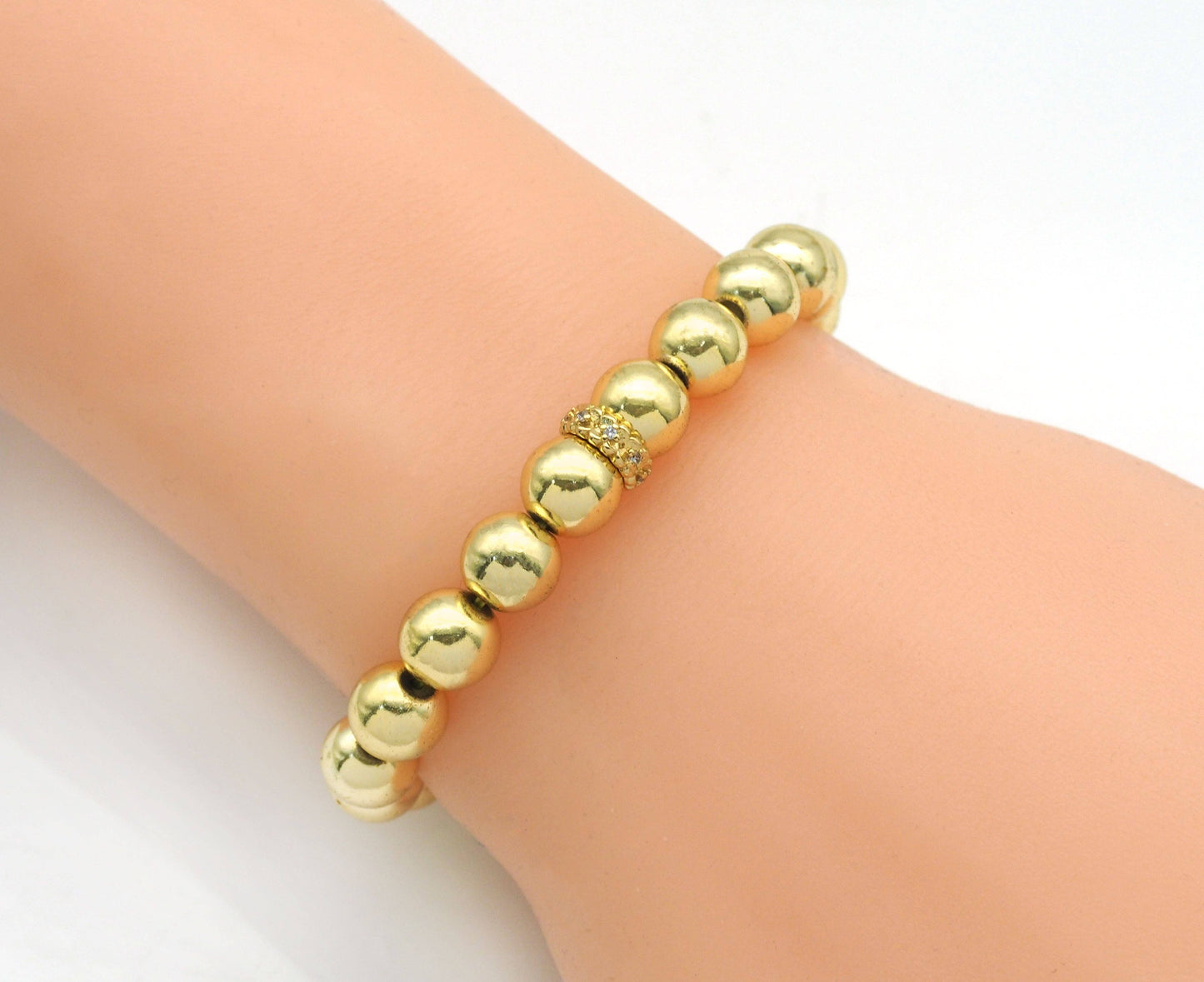 CZ Round Gold Silver Spacer beads, Sku#B341