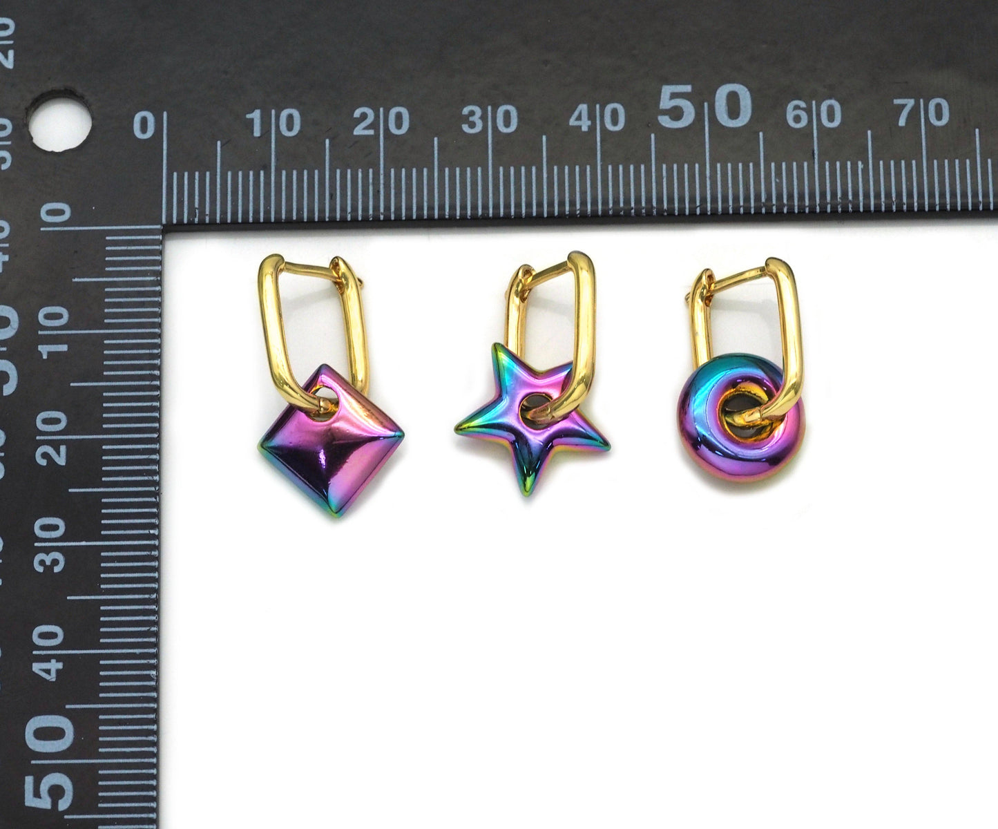 Rainbow Electric Star Donut Diamond shape Earrings, sku#J361