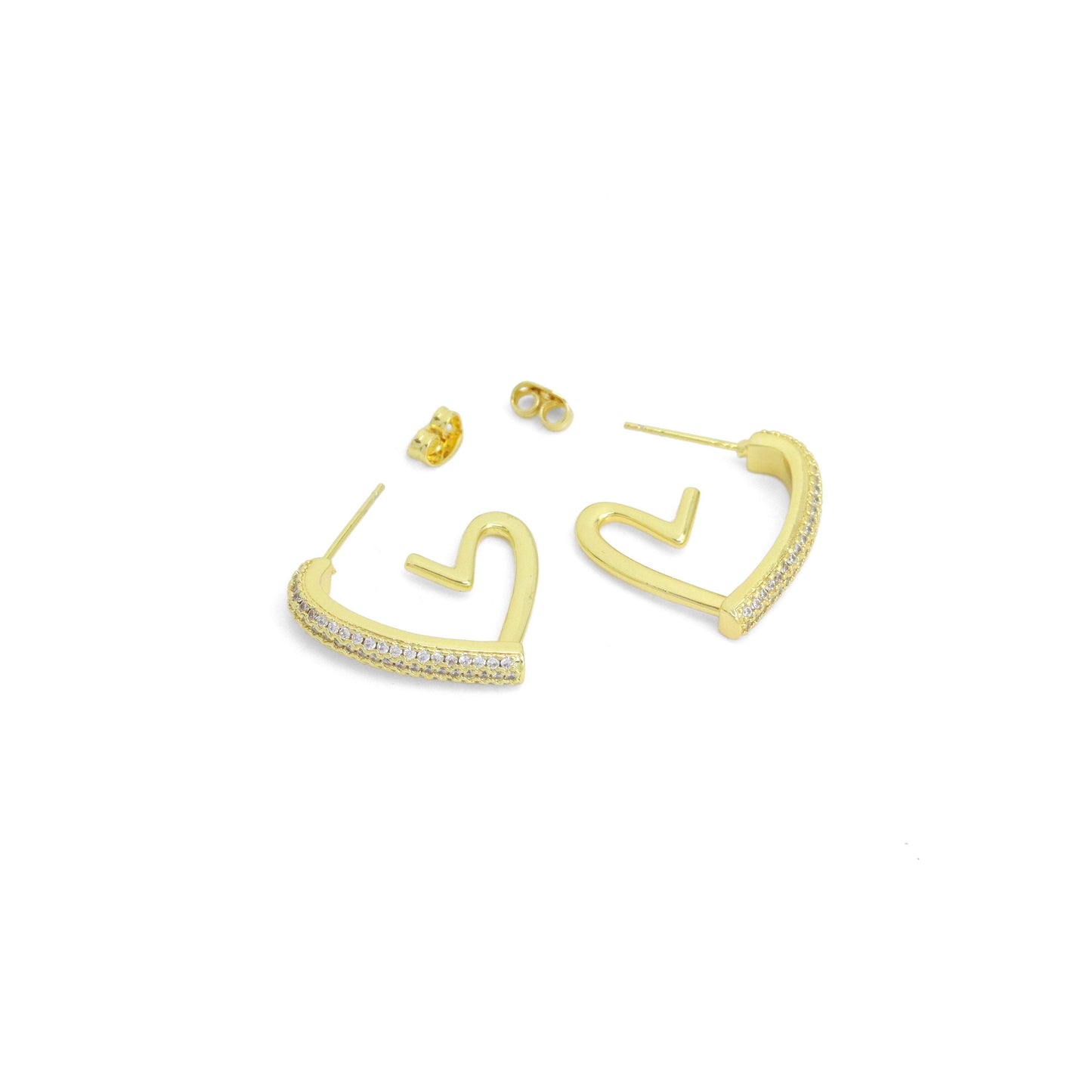 Clear CZ Gold Silver Heart Shape Huggie Earrings, Sku#LX708