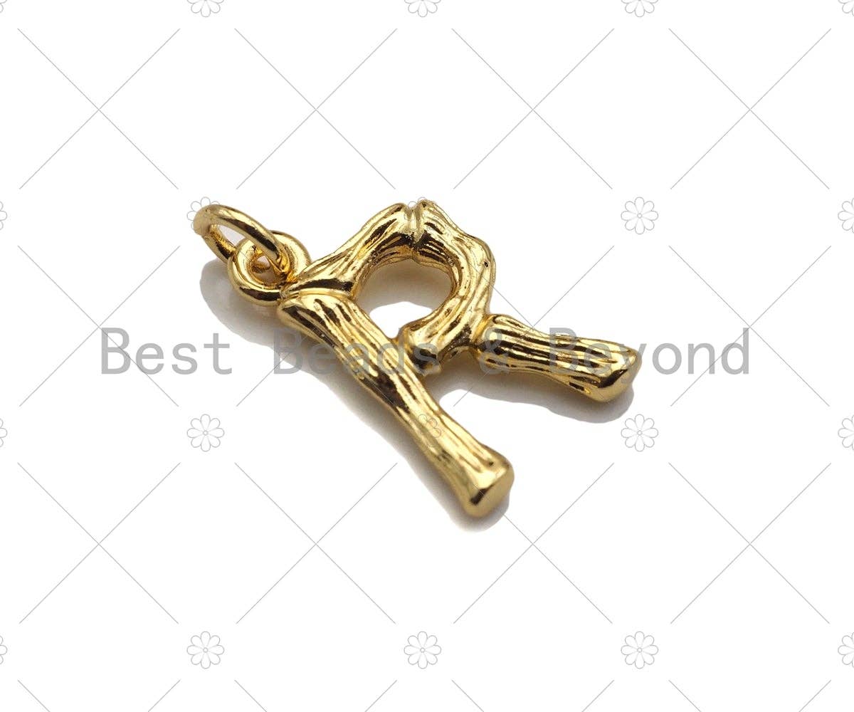 Gold Bamboo Initial Charm, Alphabet Name Letter Charm,sku#L277C