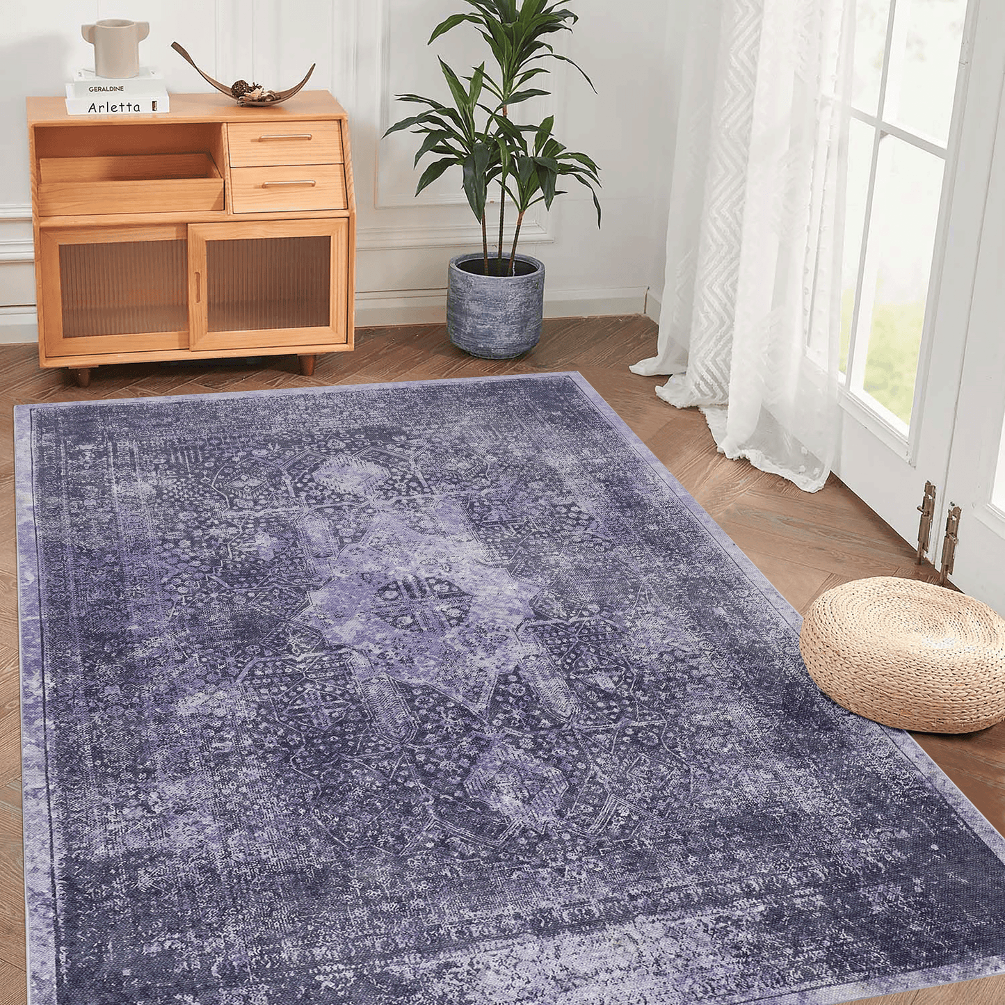MAVAL Anthracite Washable 5x8 Area Rug