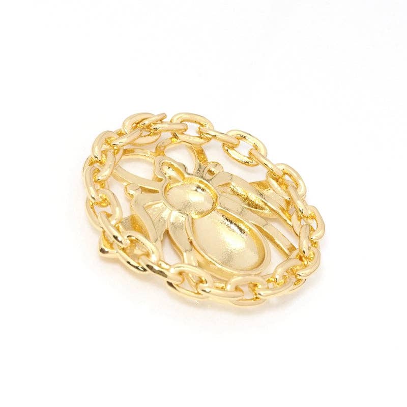 CZ Gold Bee On Round Link Charm, Sku#LK789