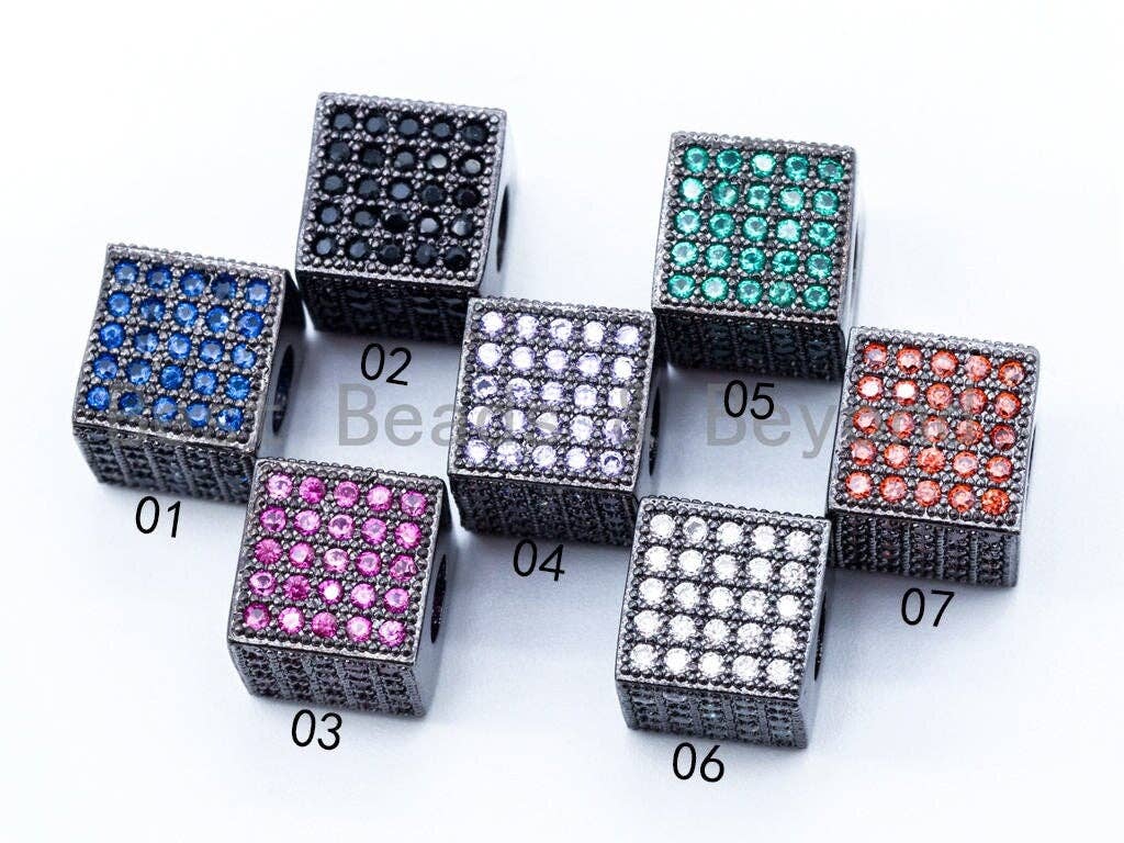 CZ Micro Pave Big Hole Cube Beads, Green/Orange/Fuchsia/Clear/Black CZ Pave Spacer Beads, 10mm, sku#G218