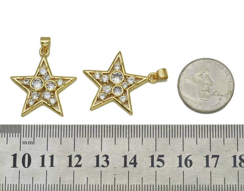 Large CZ Five Point Star Charm, Sku#JL114