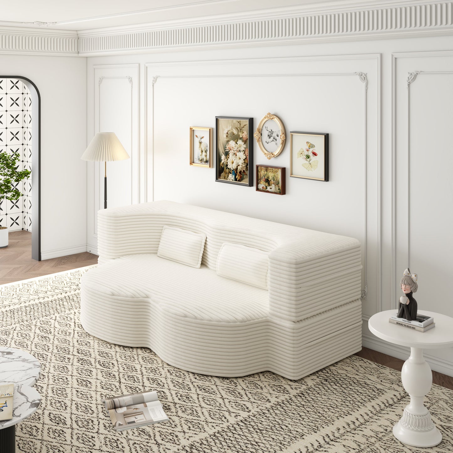 Modern Floor Sofa with 2 Pillows - Convertible Plush Sofa Bed