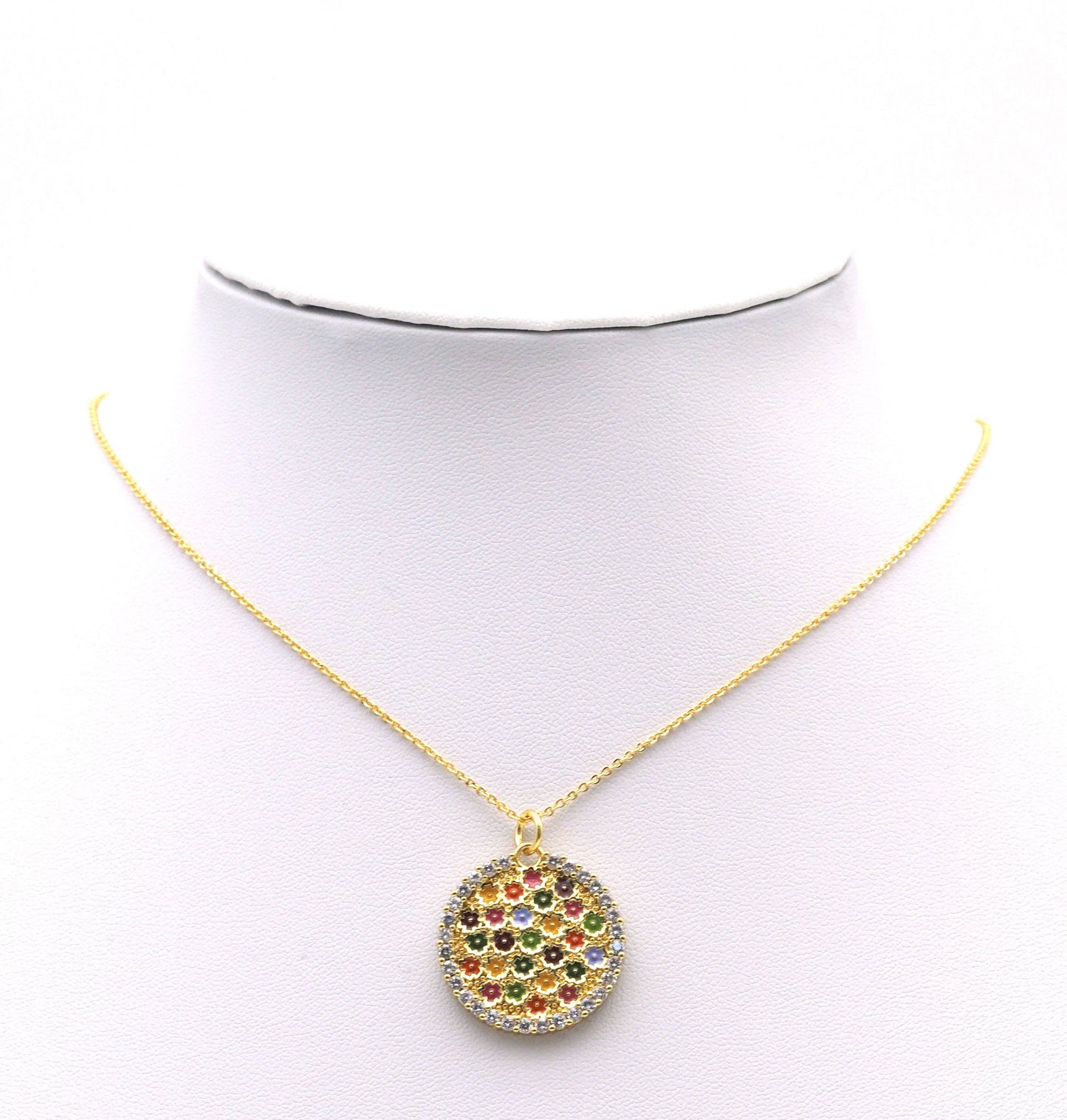 CZ Colorful Enamel Flower Medallion coin Charm, Sku#LX181