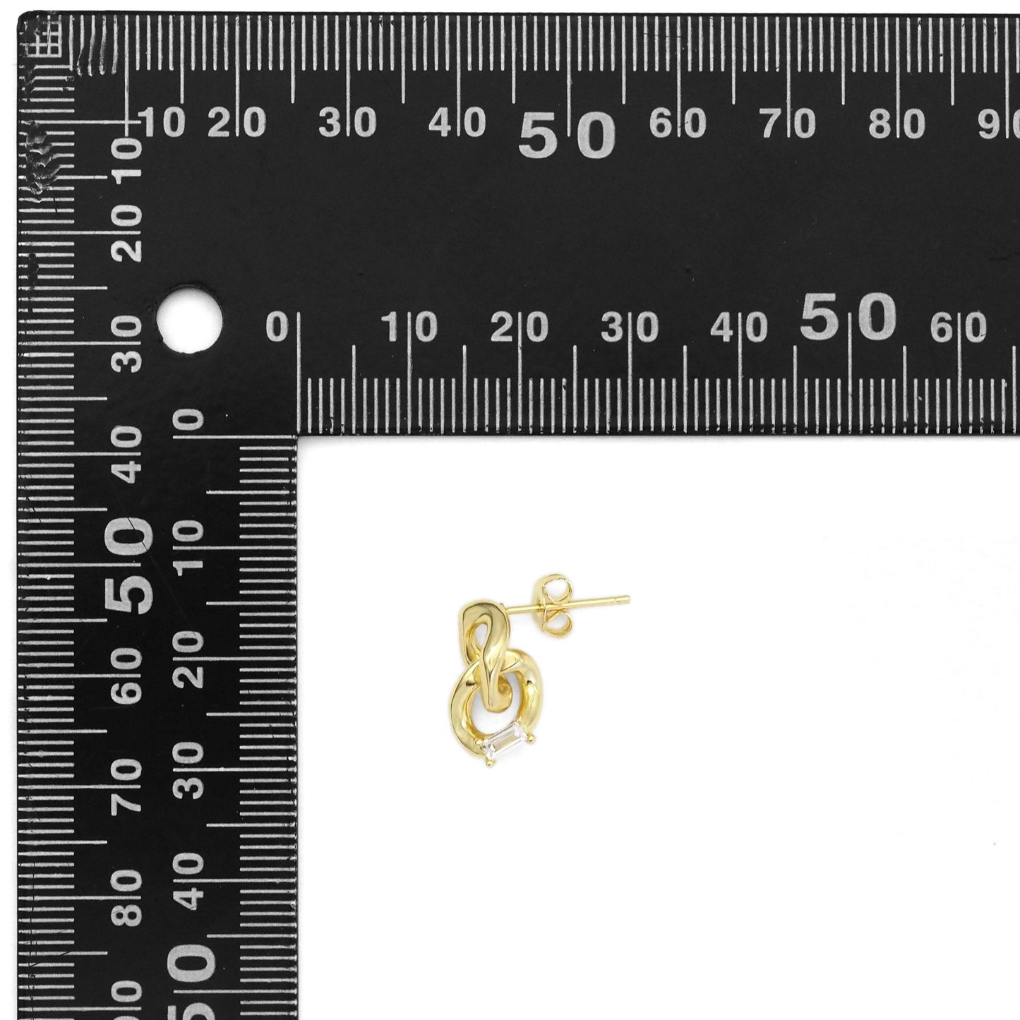 Gold CZ Oval Link Chain Stud Earrings, Sku#LK854