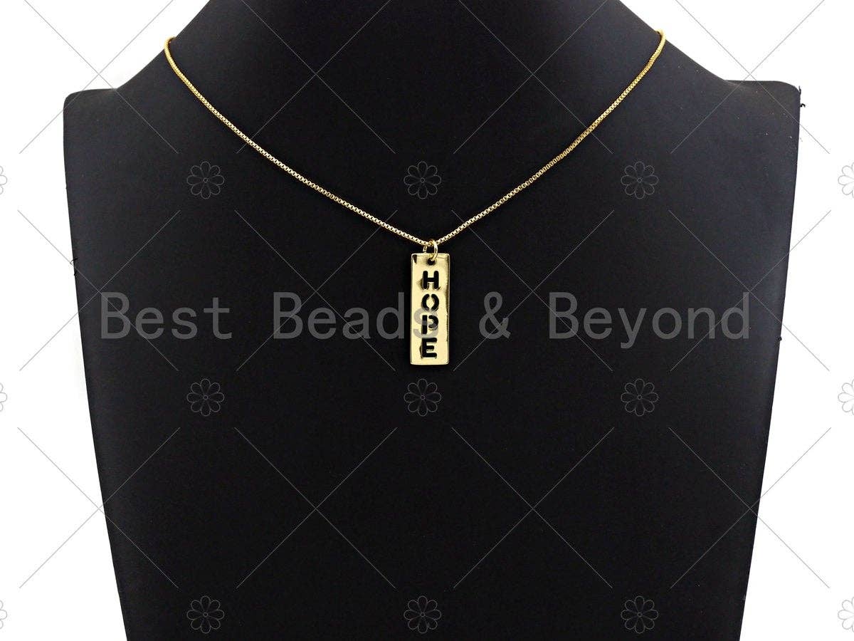 Hollow Out HOPE Bar Pendant, Gold/Silver/Rose Gold/Black Rectangle Hope Dog Tag Pendant, DIY Jewelry Gift, 10x29mm, Sku#ML04